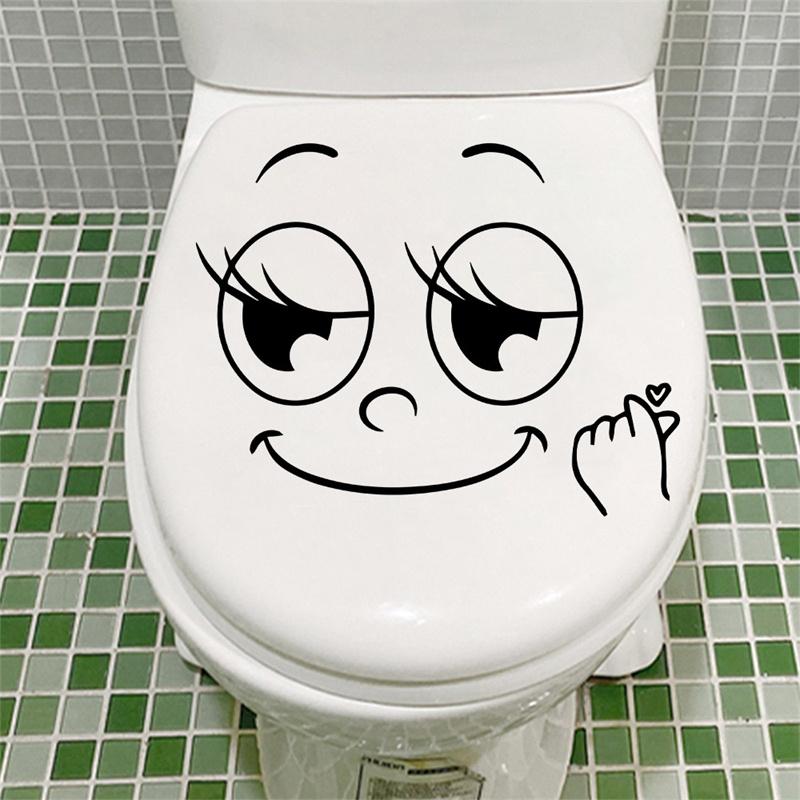 1Pc Creative Funny Smiling Face Toilet Seat Decals Bathroom Decor Cute Cartoon Expression Toilet Stickers Artical Decoration