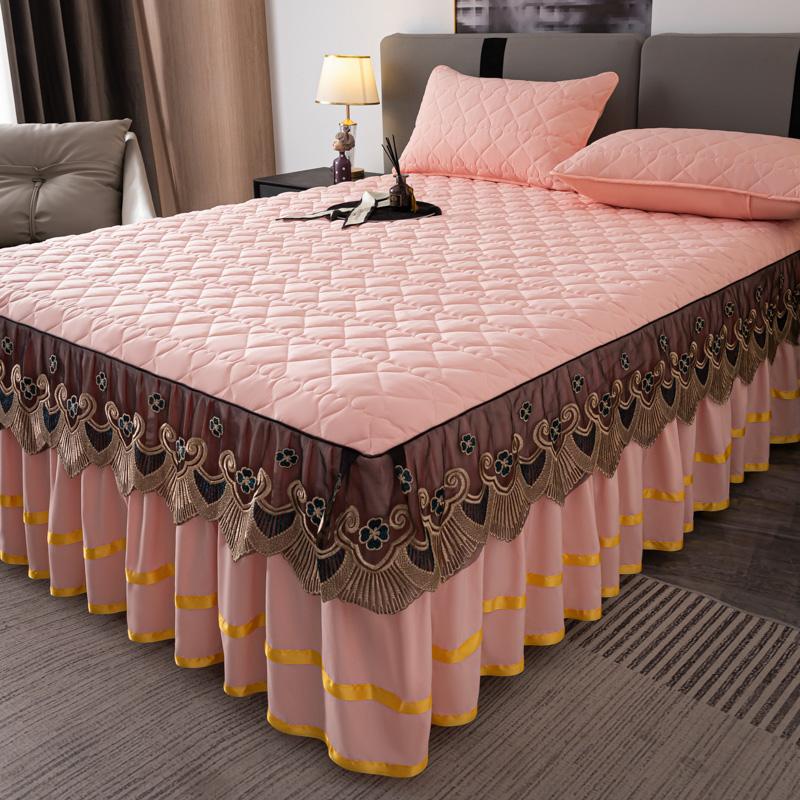 1pc Lace Bed Skirt Solid Color Mattress Cover Quilted Bedspread tagesdecke Ruffles Bed Covers with Elastic Band (No Pillowcase)