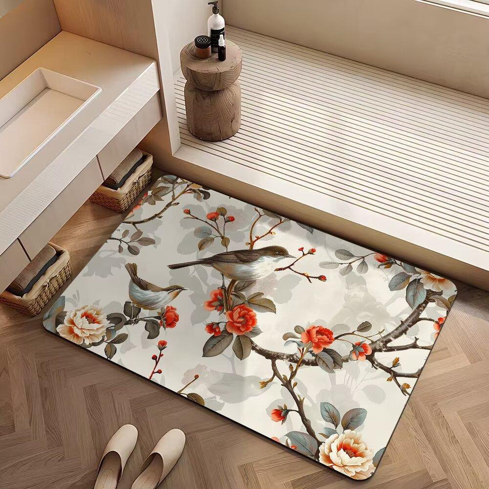 New Chinese-Style Flower Diatom Mud Floor Mat, Toilet Cushion, Door-To-Door Bathroom Quick-Drying Toilet Door Mat