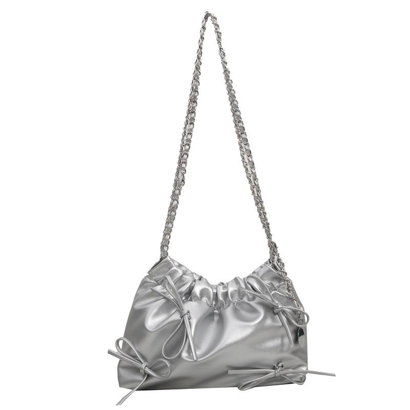 

Корейська версія, плісирована дизайнерська сумка, жіноча сумка 2024, нова проста сумка-відро, модна сумка-месенджер срібний