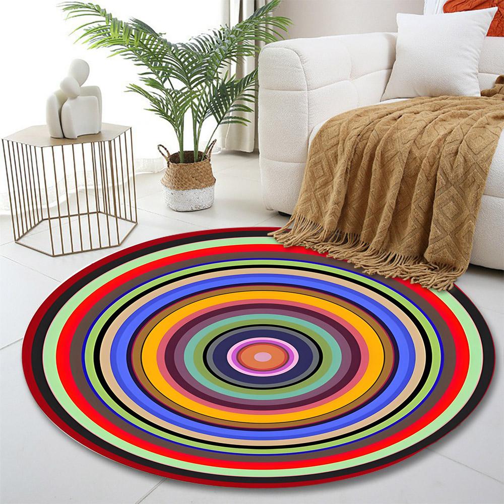 Buntes konzentrisches Kreis Muster Druck runder Teppich, Wohnzimmer, Schlafzimmer, Spielzimmer Teppich, rutschfeste Bodenmatte, Geschenk