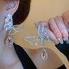 Silver Needle Luxury Rhinestone Butterfly Drop Earrings