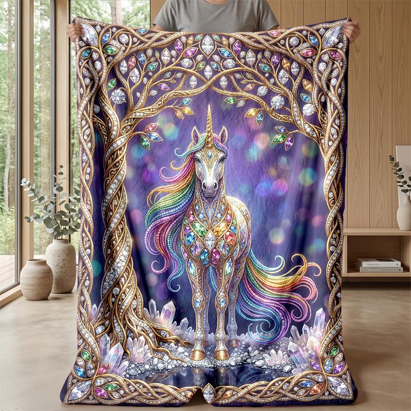Fantasy Unicorn with Flowers Theme Blanket Lightweight Warm Flannel Blanket Decorative Throw Blanket for Home Decoration