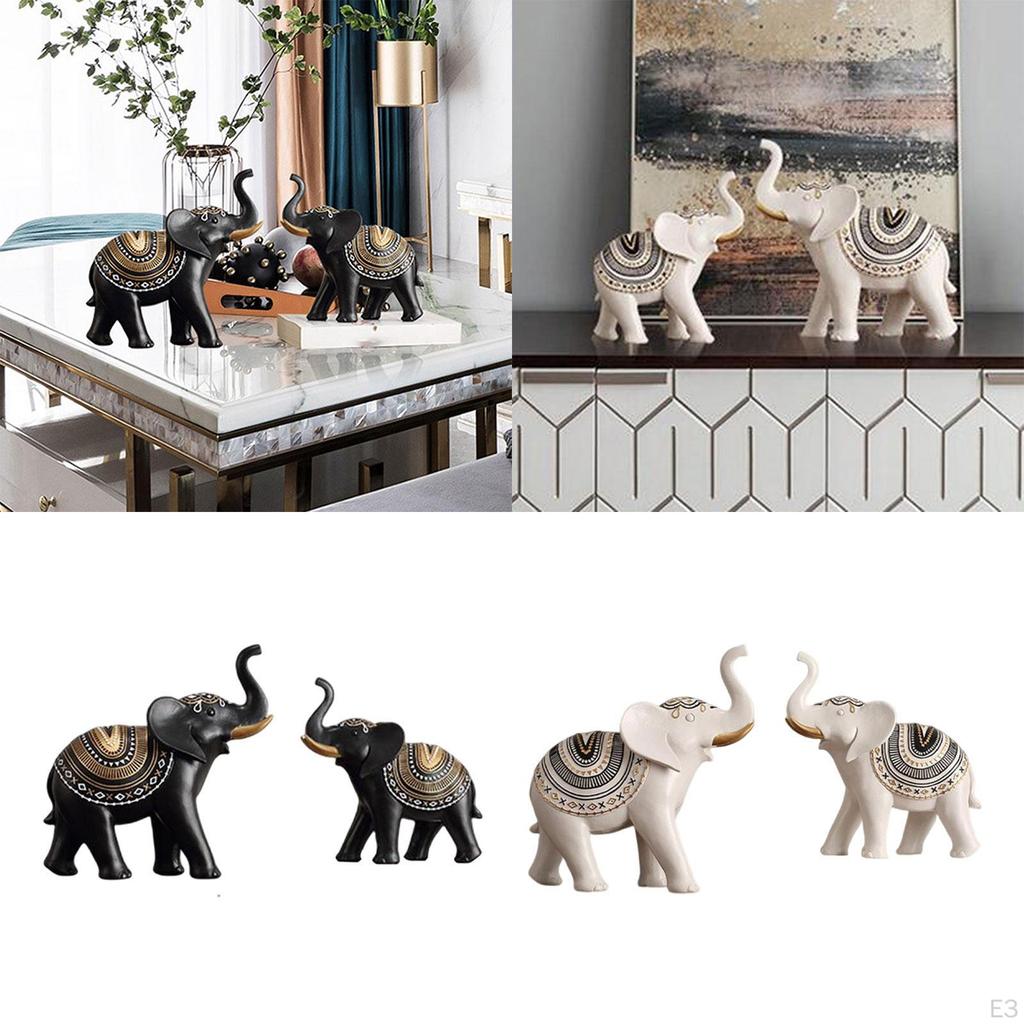 Decorative Sculpture Figurines Crafts Housewarming Gifts Ornament Couple Elephants Statue for