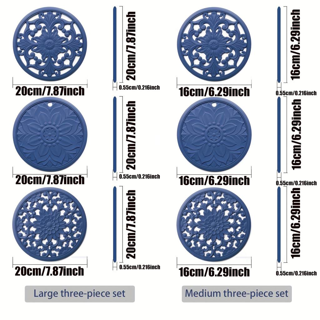 3Pcs Silicone Heat Insulation Pads | Multifunctional Patterned Heat-Resistant Mat Suitable For Countertop Tables And For Placing Hot Pots