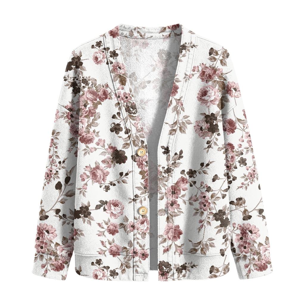 Women's Vintage Floral Print Button Front Jacket for Casual Outdoor Wear