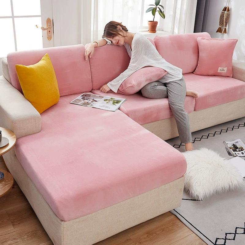 Samt Sofabezug Kissenbezug Dick Jacquard Einfarbig Weich Elastisch Sofahusse Möbelschutz
