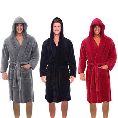 Herren-Winter-Plüsch-Bademantel mit verlängertem Schal, Heimkleidung, langärmeliger Robe-Mantel