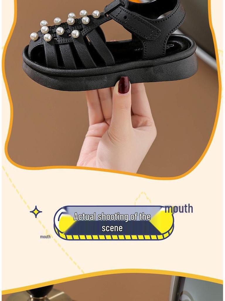 2024 Girls' Non-Slip Pearl Sandals - Soft Sole, Cute Princess Style for Outdoor & Beach