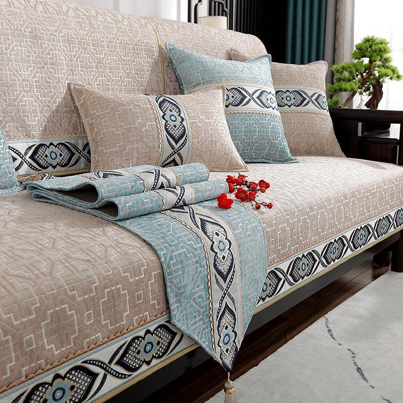 New Chinese Sofa Cover Cushion Four Seasons Universal Chenille Non-slip Simple Modern Chinese Jacquard Embroidered Sofa Cushion