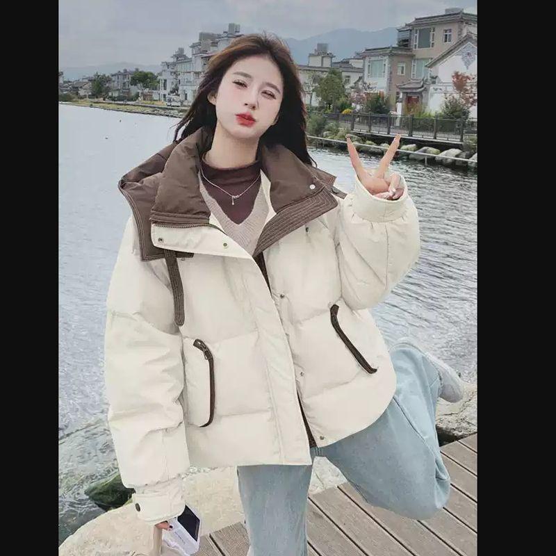 Short Contrasting Color Cotton Coat for Women Winter New Style Small Fashion Thickened Cotton Coat Cotton Jacket Bread Jacket