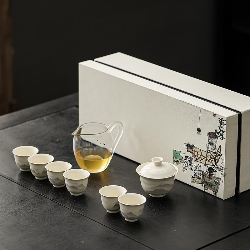 

Ceramic plant ash cover bowl Kung Fu tea set gift box business company annual meeting activities high-end gifts