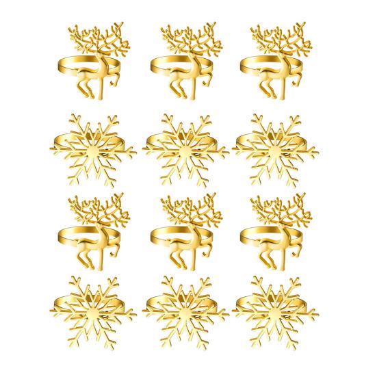 Yousheng 12Pcs/Set Napkin Ring Reindeer Snowflake Shape Metal Festive Napkin Holders Tableware Christmas Table Decoration