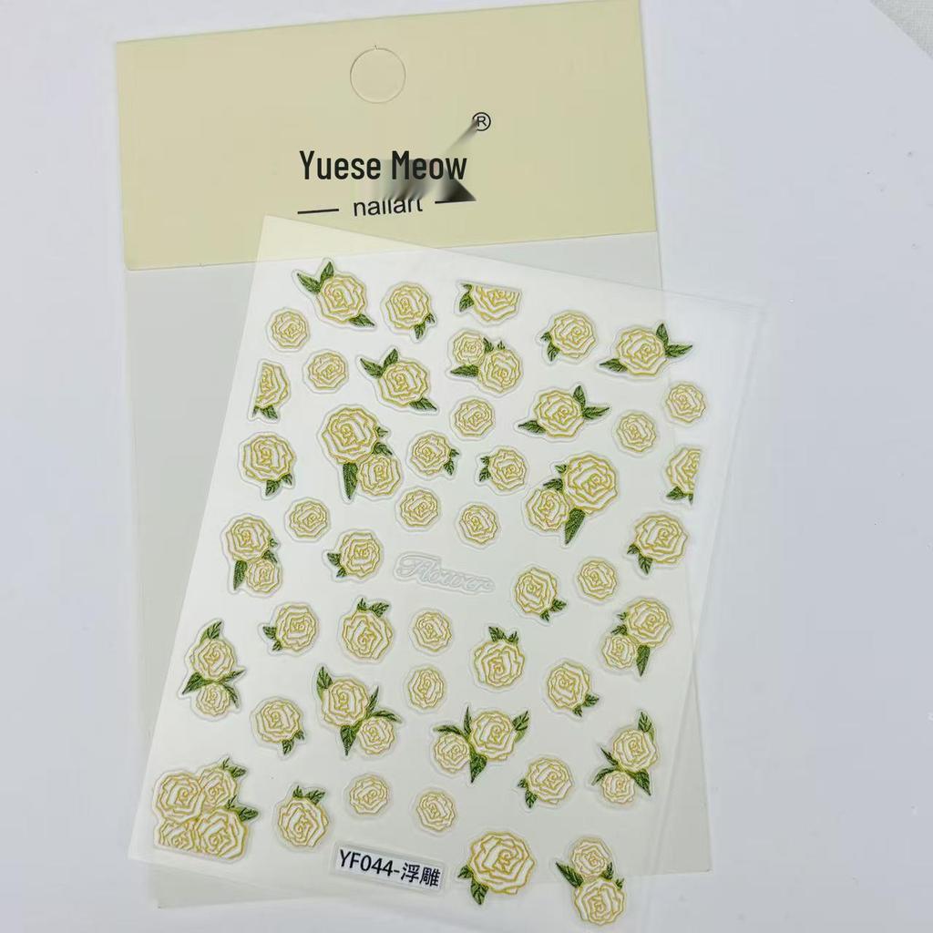 French Manicure Stickers with Irregular Lines and 3D Floral Designs