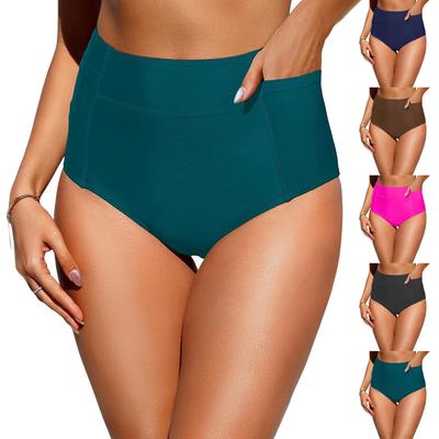 Zwembroek voor dames, hoge taille, vintage basic, volledig bedekkende bikini met split, zwembroek