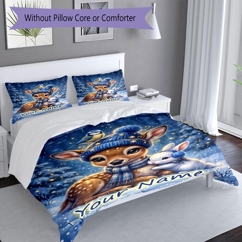 3PC Custom Name Winter Wonderland Bedding Set Duvet Cover Closure Includes 1 Duvet Cover & 2 Pillowcases for Bedroom