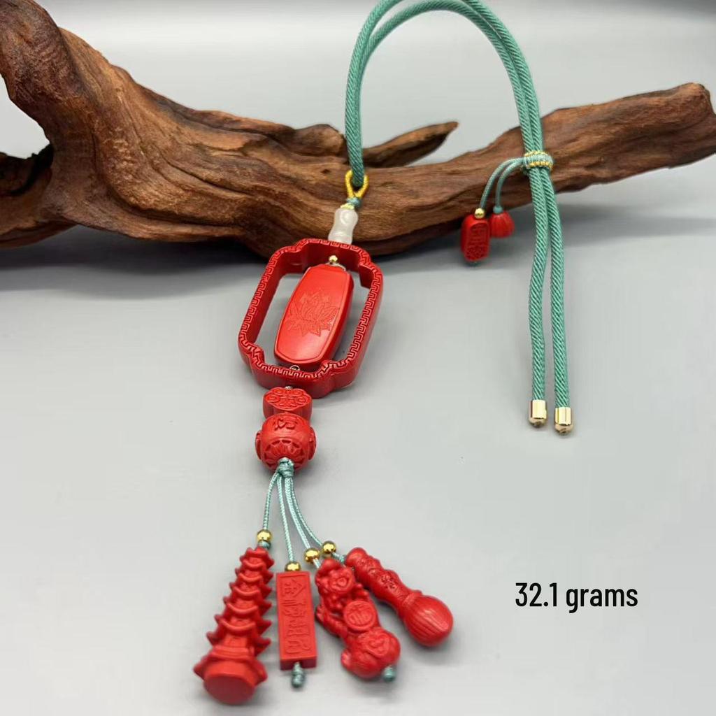 Authentischer Roter Sand Pixiu Drache & Phönix Anhänger: Sieben-Sterne-Schwert Kürbis Stil Auto- & Taschenhänge-Deko