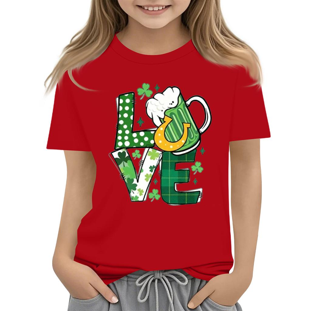 Children's Round Neck Casual Saint Patrick Printed Short Sleeve T-Shirt