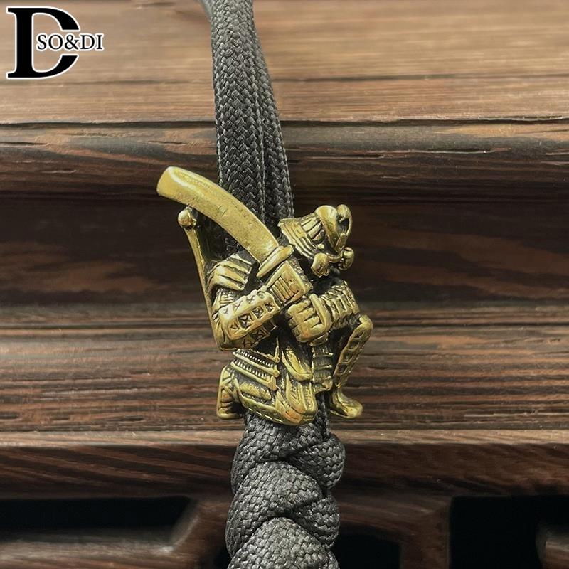 Japanese Broadsword Samurai EDC Brass Knife Beads Lanyard Pendants Outdoor Tool DIY Para-cord Woven Bracelets Charms Accessories
