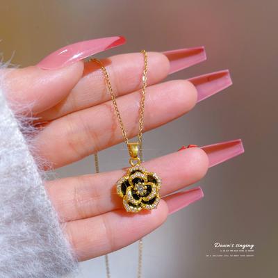Full Diamond Camellia Temperament Micro Diamond Necklace Women'S Transfer Collarbone Chain With Jewelry