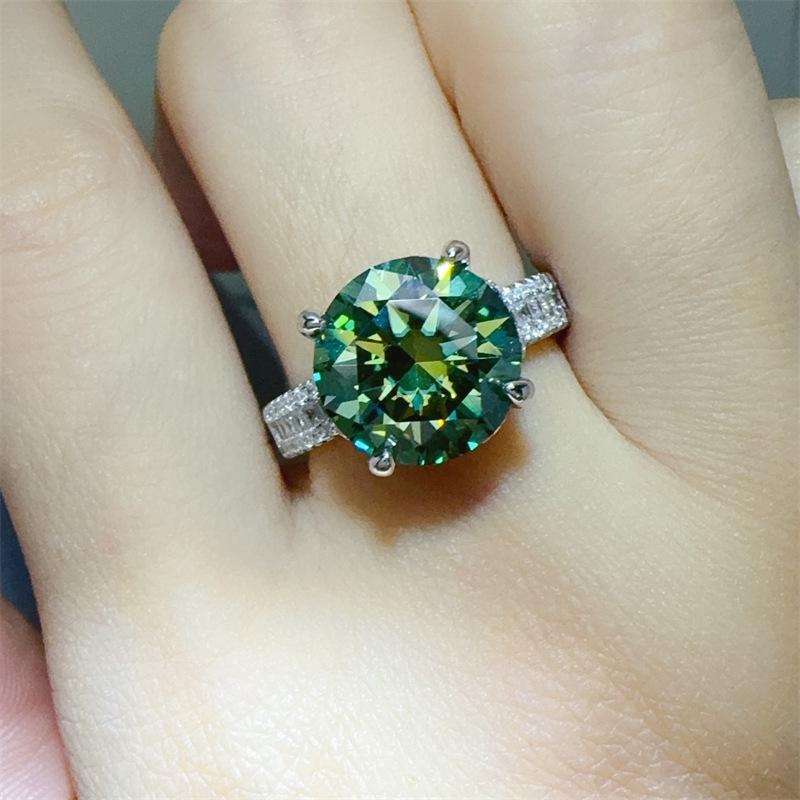 Luxury 5 Carat Green Moissanite Women s Ring: European & American Trendy Matching Diamond Rings Size 15