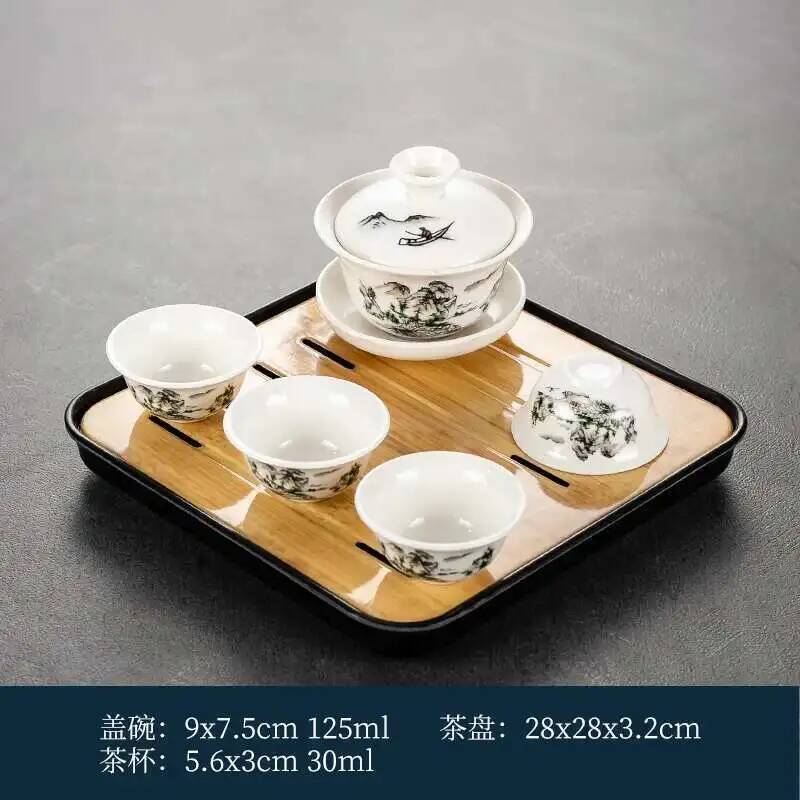 1 Gaiwan 4 Tassen 1 Teetablett Keramik Kung Fu Teegeschirr Haushalt eine Deckelschale vier Tassen Wohnzimmer Kung Fu Büro Empfang