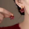 Vintage Red Glazed Flower Hoop Earrings for Women Girls 2024 New Trendy Design Petal Temperament Earrings Zircon