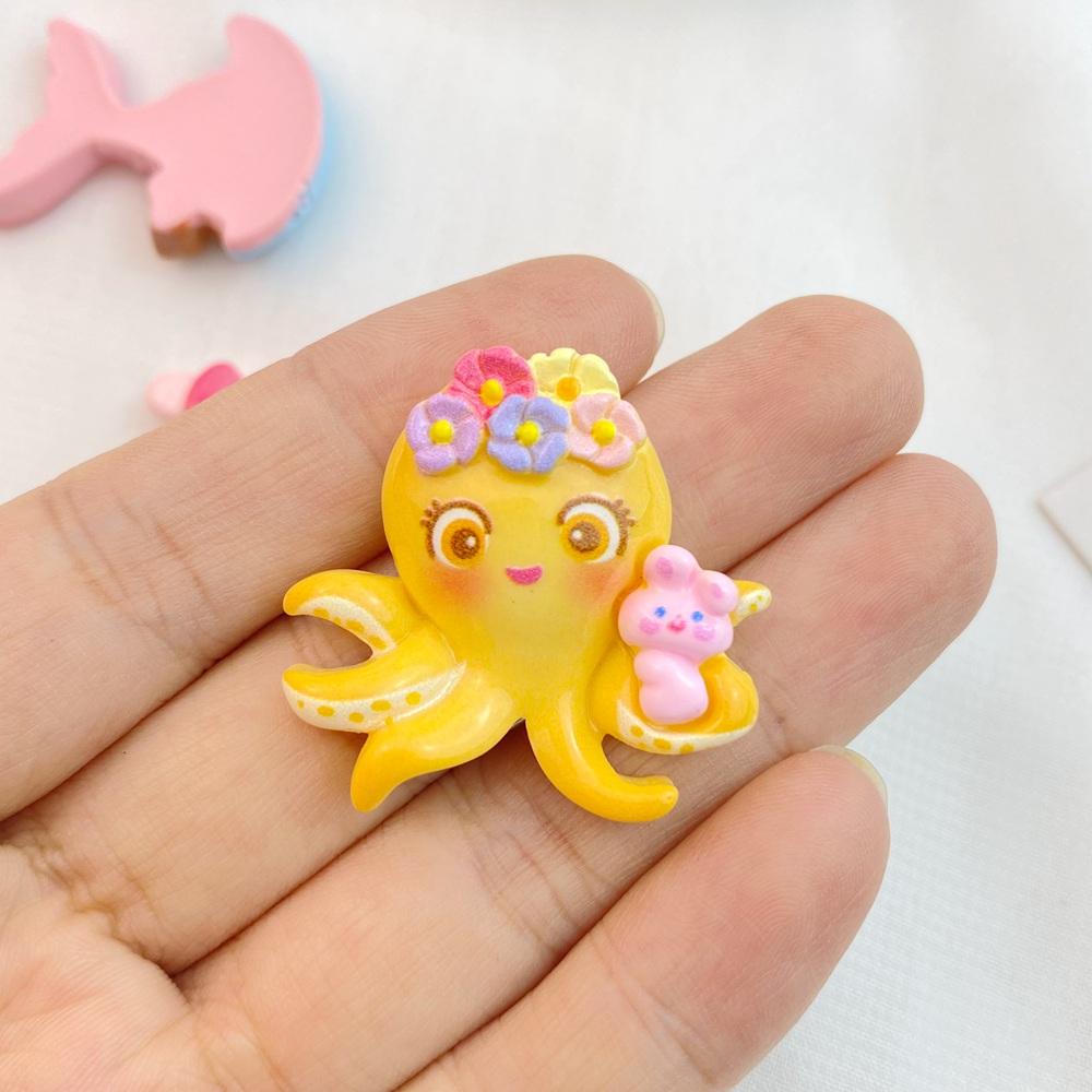 7Pcs New Cute Mini Cartoon Whale, Octopus, Turtle, Seahorse Series Flat Back Ornament Jewelry Bows Accessories