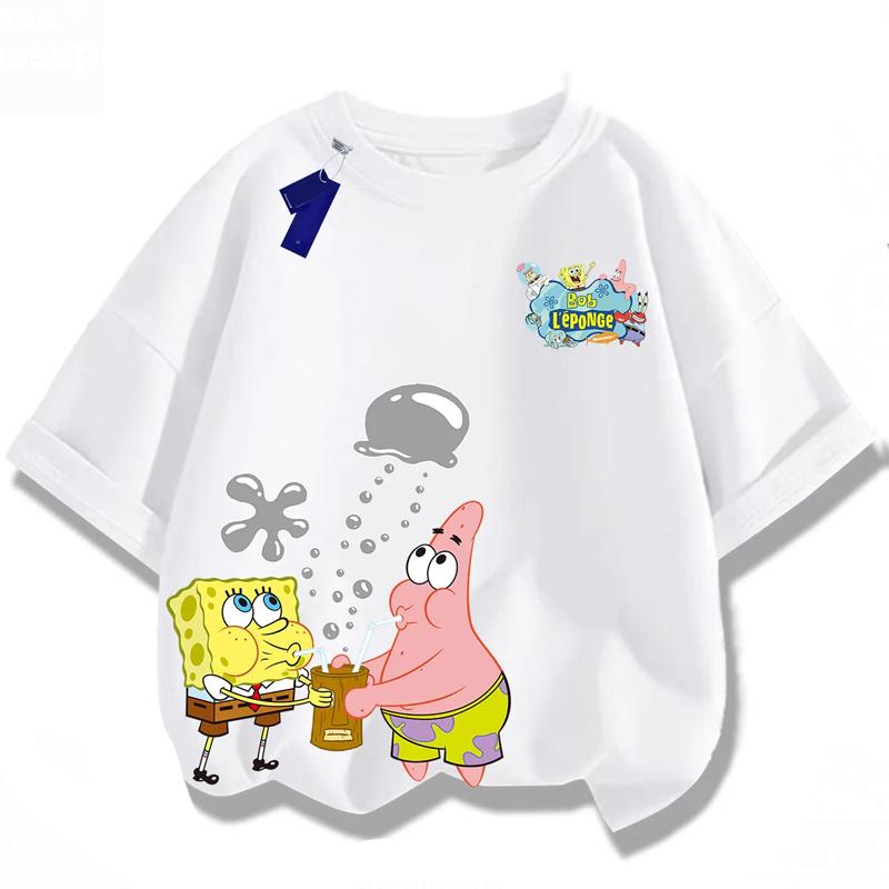 Summer 2026 Boys T-Shirt SpongeBob Girls Short Sleeve for Boys Girls Children Combinable with Everything Back To School