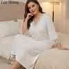 Plus Size Solid Color Lace Half Sleeve Nightgown Loose Home Dress Sexy Simple Women Pajamas for Spring Summer