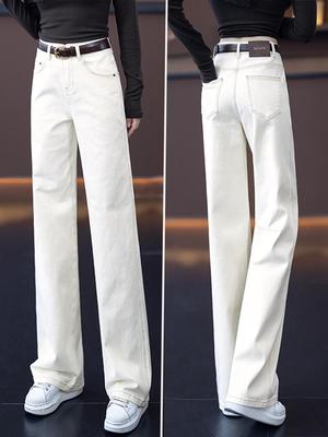 Autumn 2025 Beige High-Waisted Slimming Straight-Leg Women's Pants