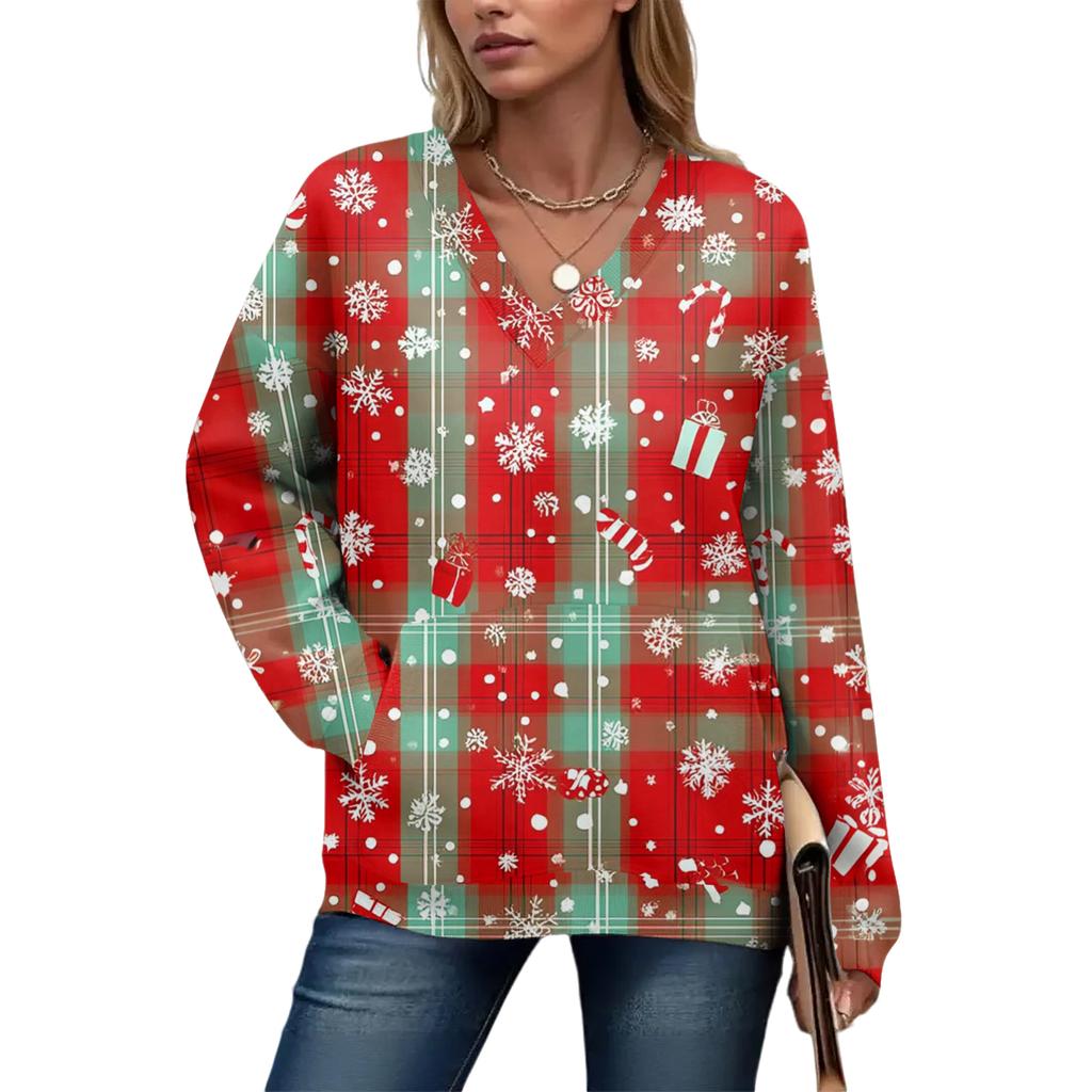Women's Casual And Fashionable Christmas Print Long-Sleeved Top