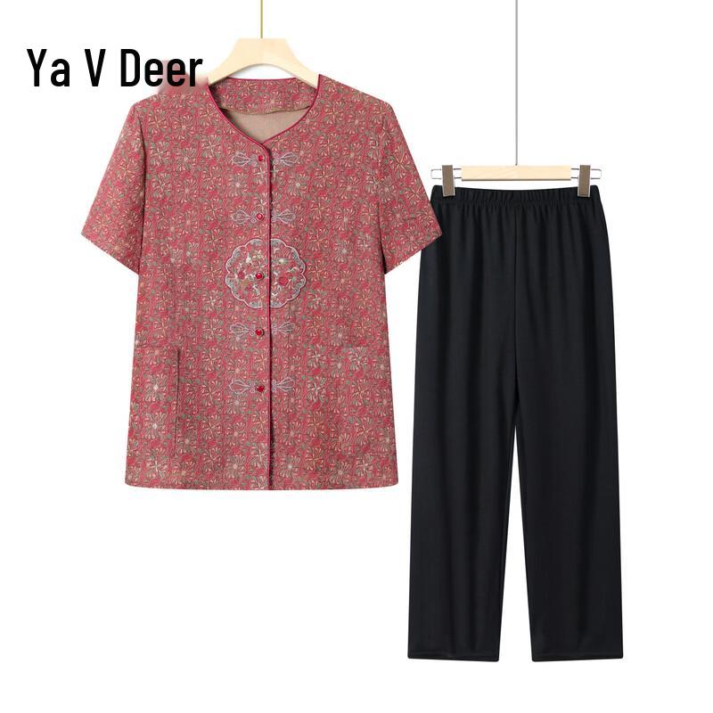 Yalu Elderly Women s Summer Ice Silk Short Sleeve Set 4XL