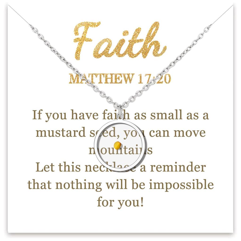 18K Gold Plated Stainless Steel Mountains-Mustard Necklaces Christian Faith Jewelry Mustard Seed Faith Necklace for Women Gifts
