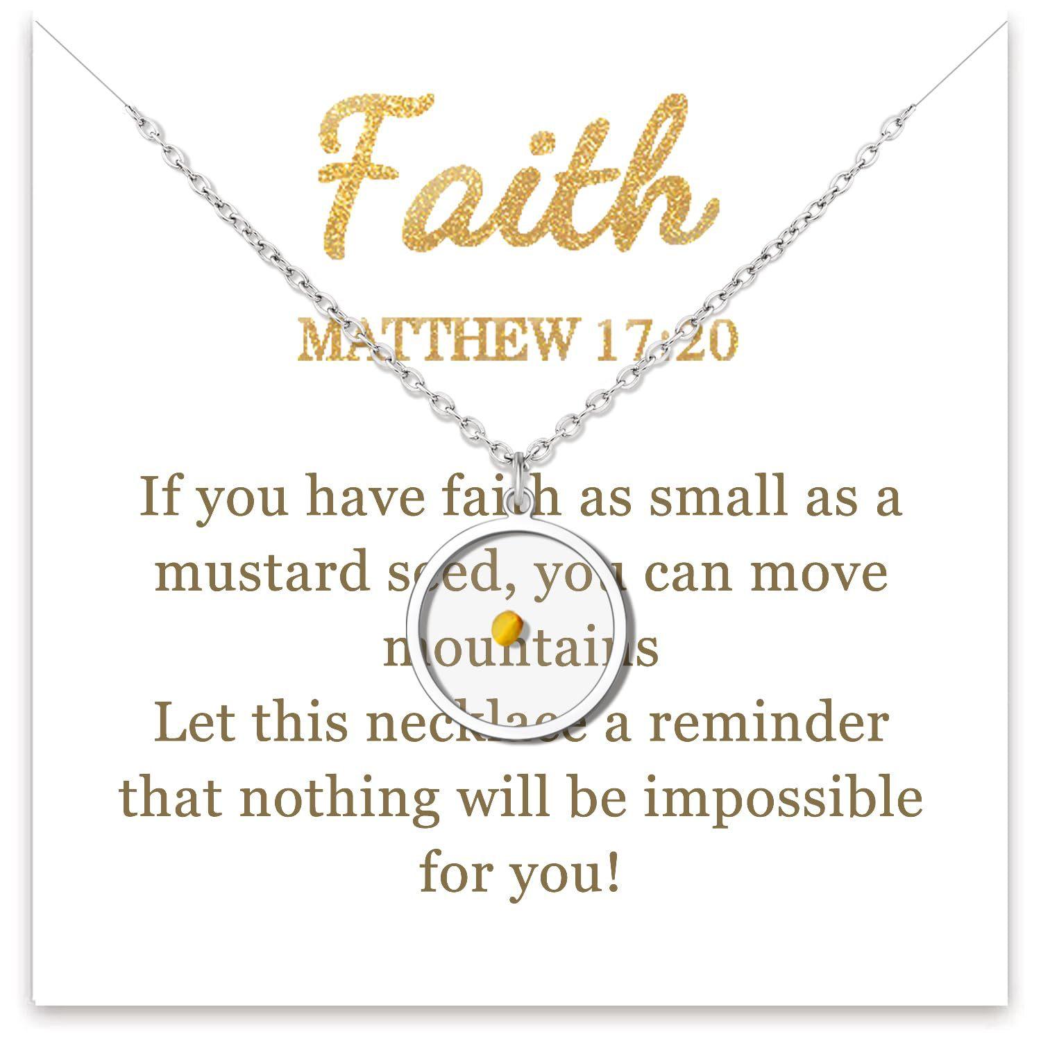 18K Gold Plated Stainless Steel Mountains-Mustard Necklaces Christian Faith Jewelry Mustard Seed Faith Necklace for Women Gifts