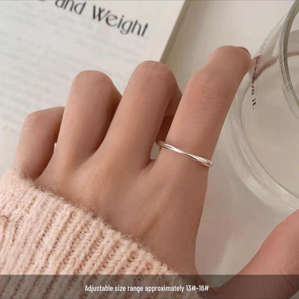 925 Sterling Silver Plated Mobius Open Ring - Pinky/Index Finger, Minimalist Luxury Plain Band