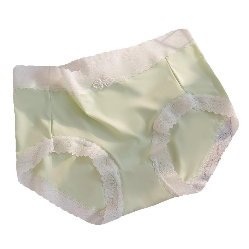 Women's Cute Ice Silk Panties Soft Breathable Lace Trim Briefs Underwear