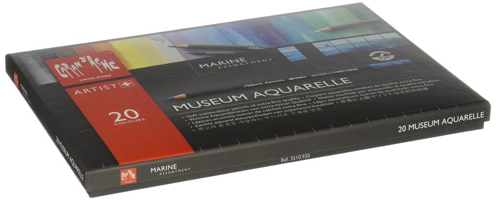 Karan Dash 3510-920 Museum Aquarelle Water-Soluble Colored Pencils, 20-Color Set, Marine Design, Paper Box