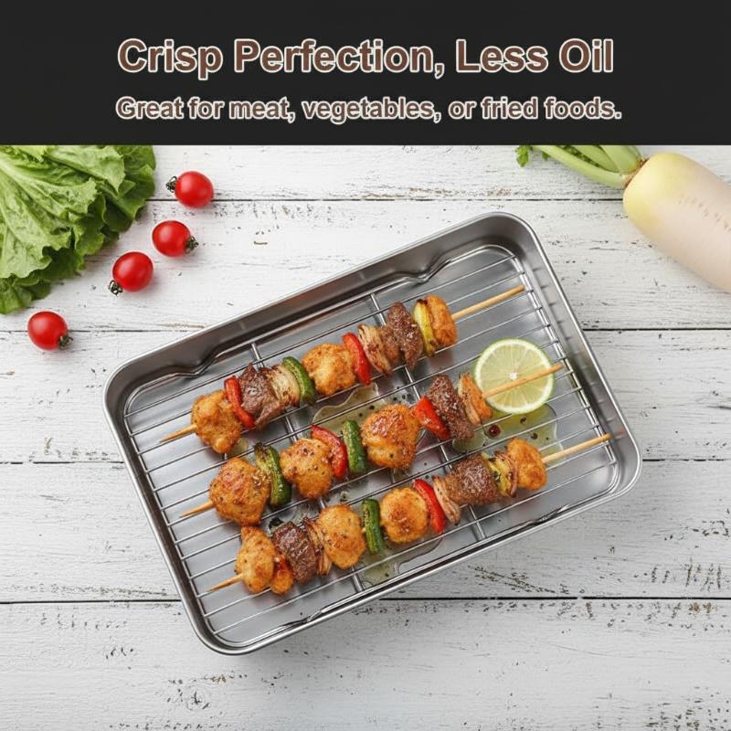 Stainless Steel Baking Tray With Removable Cooling Rack Set Non-stickBBQ Pan Tray Plate Oven Rack Cooking Roasting Dish