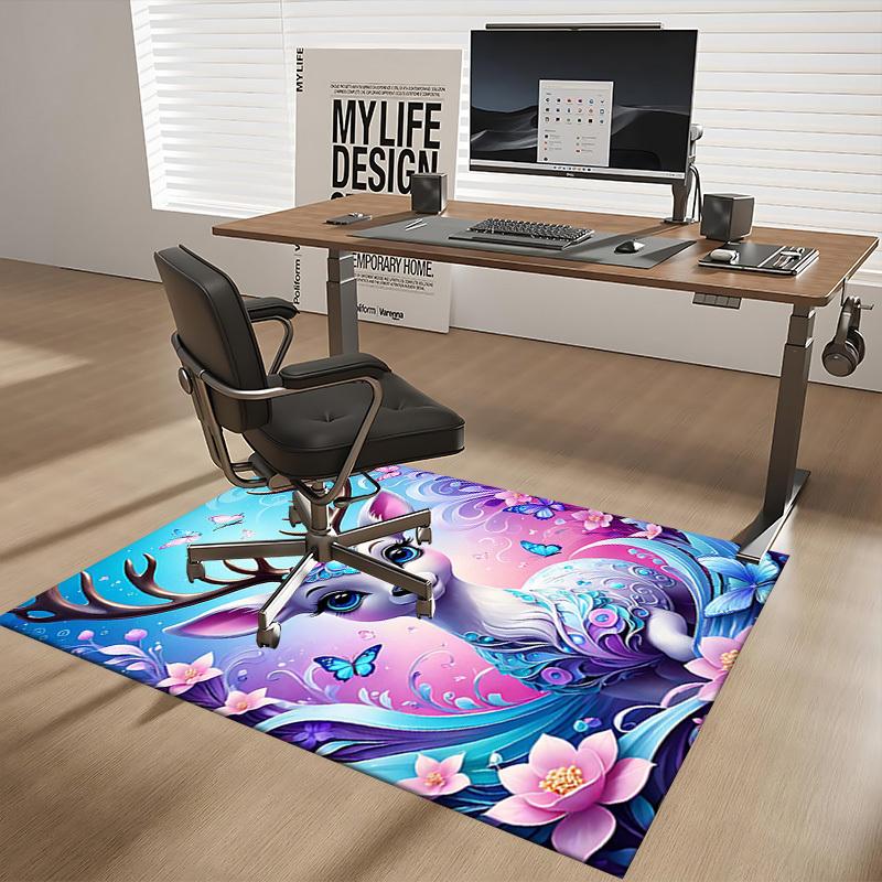 1pc Anime Deer Chair Mat: Fantasy Floral Design, Non-Slip Carpet for Office and Home Decor - Perfect Gift for Anime Lovers.H066