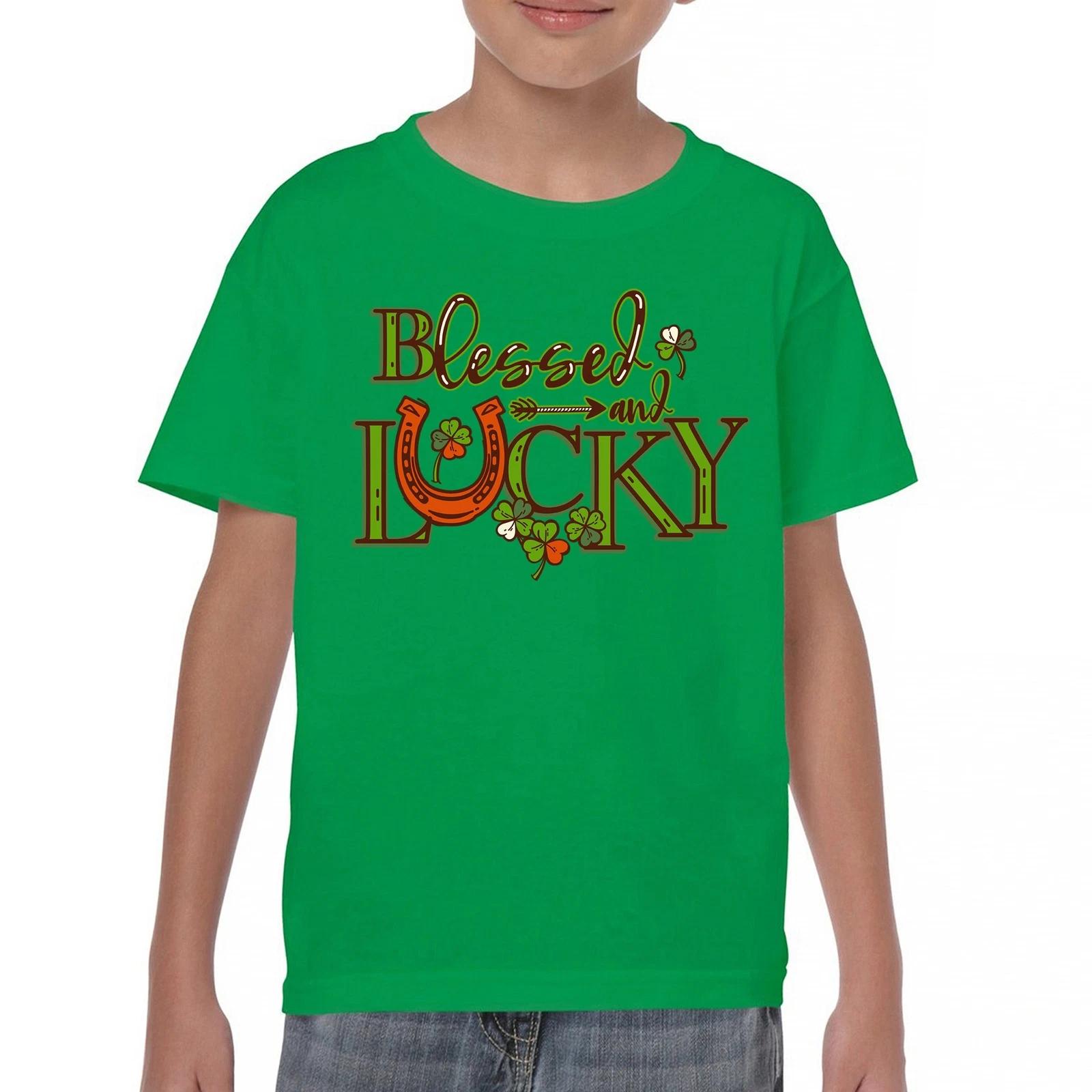 Blessed and Lucky Youth kids boys T-Shirt St. Patrick s Day Clover Irish Malarkey Kids 100