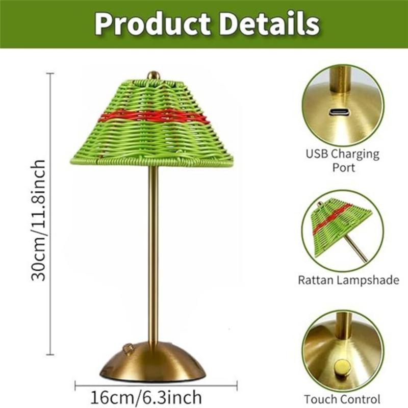 A25F-LED Rattan Rechargeable Desk Lamp 3 Color Light Changing Southeast Asian Style Decor Lamp
