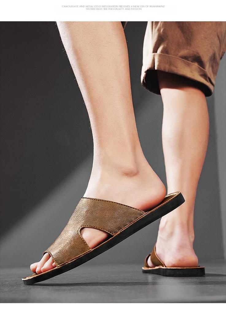 Men's Summer British Style Sandals: Single Strap Non-slip Beach and Outdoor Casual Slippers, Large Size
