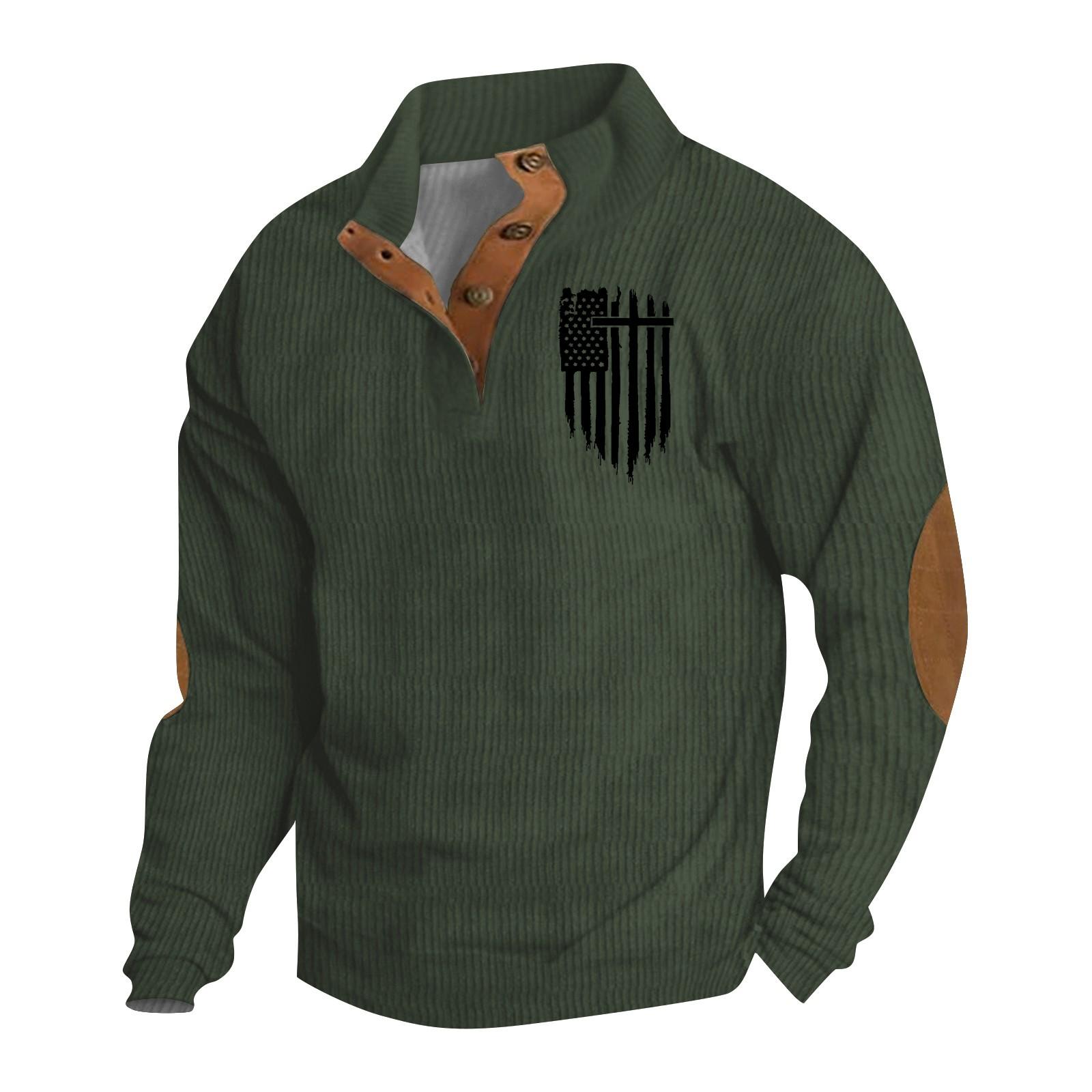 Весенняя и мужская толстовка с воротником-стойкой это повседневные свитера для активного отдыха топы XL армия зеленый 2790₽