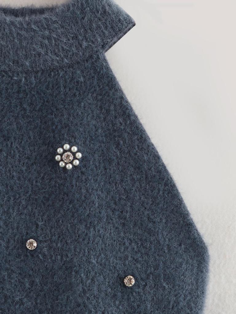 2024 Autumn Women's European & American Style Beaded Faux Fur Halter Neck Dress