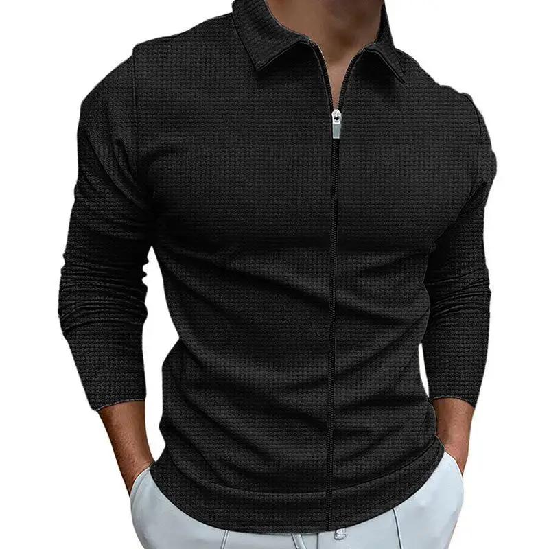 2024 Fashion Popular Waffle Solid Plaid Jackets Men's Long-sleeve Lapel Zipper Cardican Casual Sports Coats New Male Sweatshirts