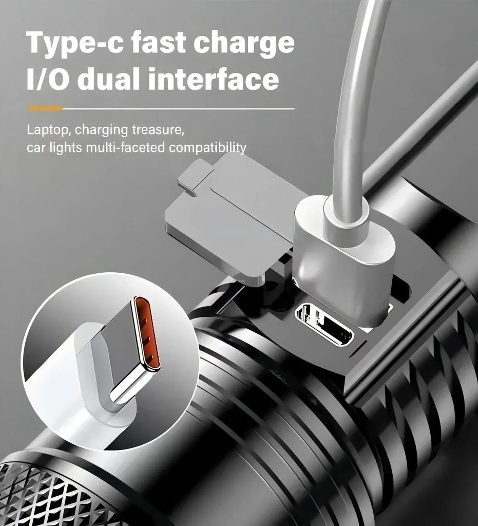 Super Bright LED Flashlight Battery Display USB Rechargeable Light Telescopic Zoom Torch Lamp Outdoor Camping Fishing Lantern