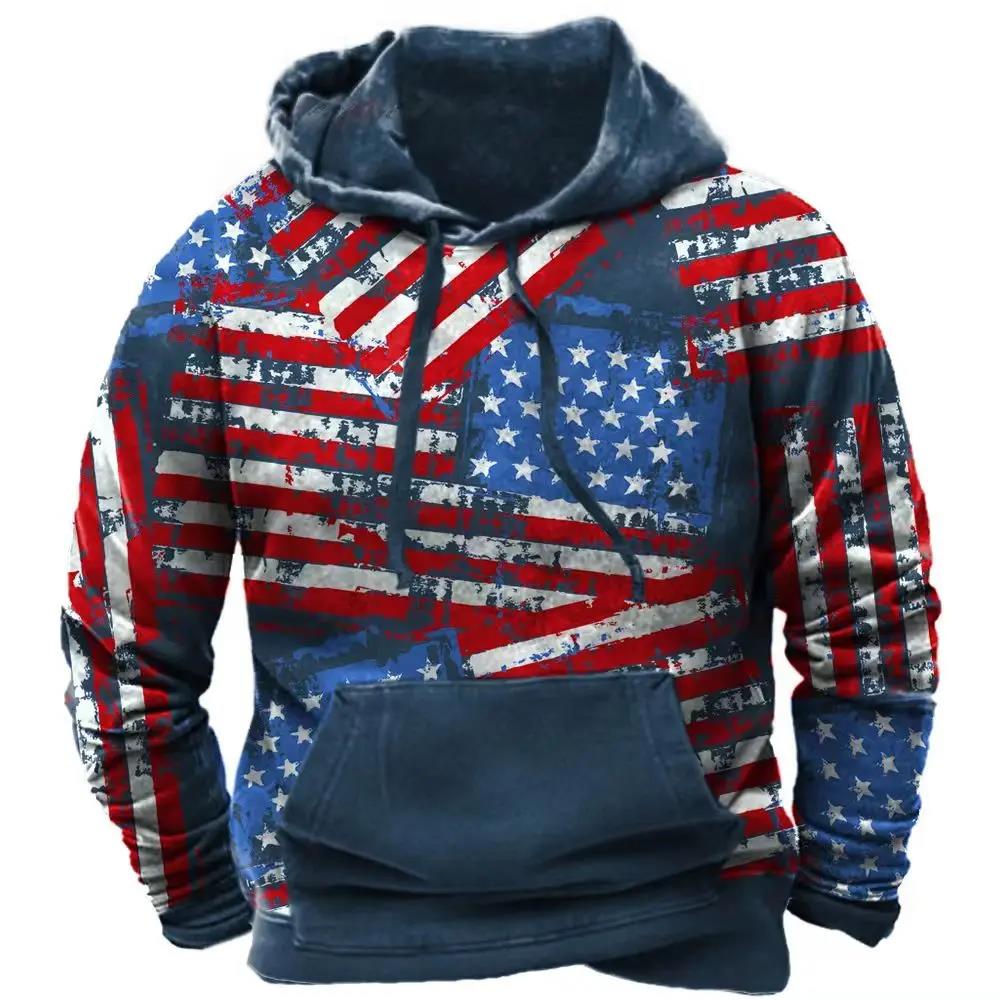Felpa con cappuccio da uomo USA. Grafica con bandiera Top vintage Felpa con cappuccio da uomo Abiti oversize Pullover Felpa con cappuccio ampia da strada casual