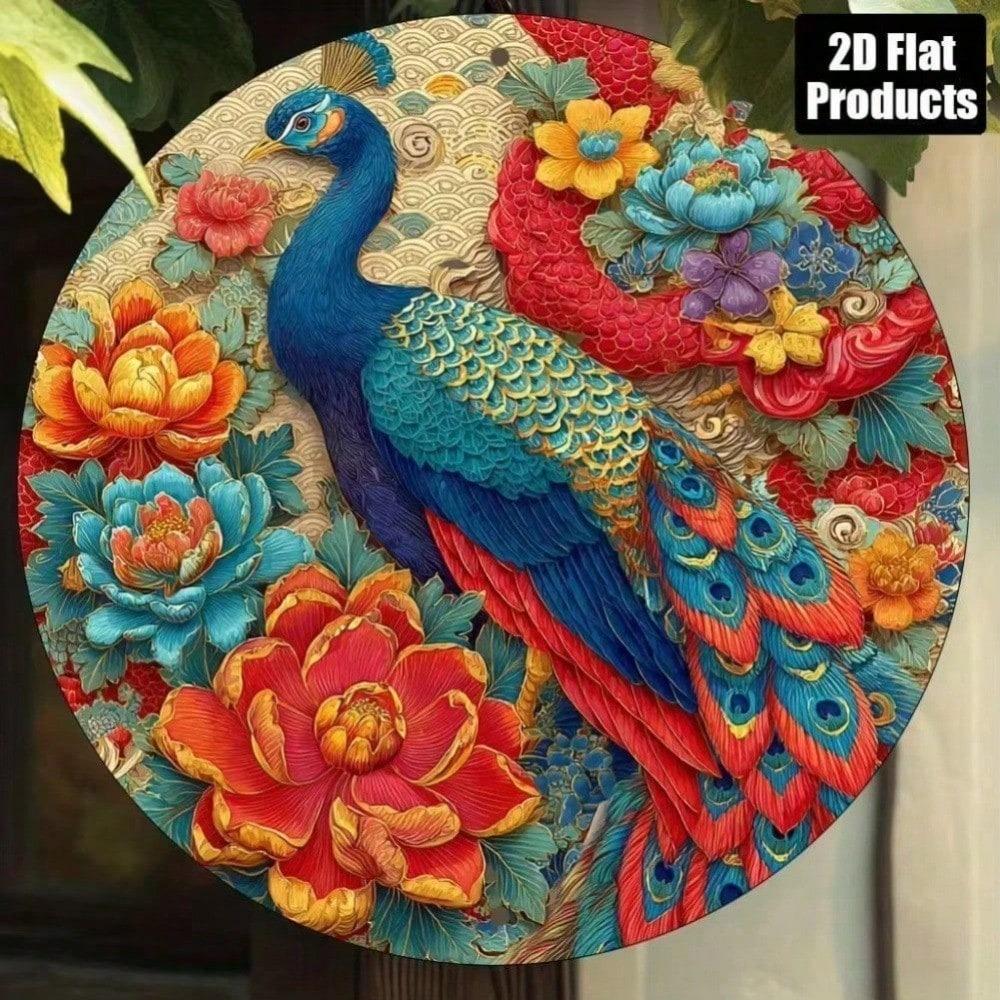 Vintage Metal Wall Art Peacock Flower 8x8 Inch Retro Home Decor Sign Aluminum Kitchen Cafe Living Room