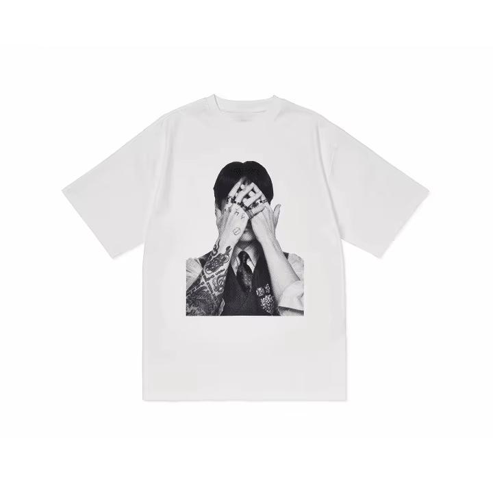 New K-pop Black and White Portrait Pattern Printed Loose Short-sleeved Men's and Women's Casual Round-neck T-shirt